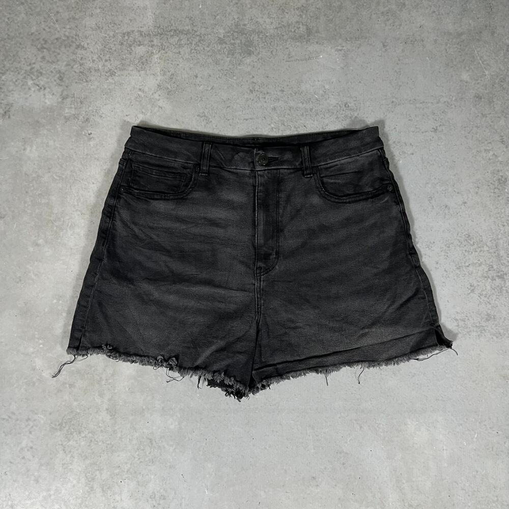American Eagle High Rise Cut-Off Denim Black Shorts Women's Size 12 Stretch
